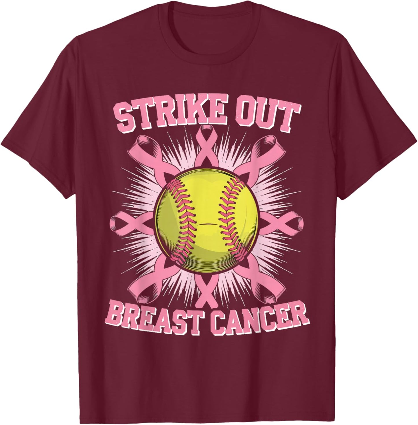 Strike Out Breast Cancer Softball Fight Awareness Men T-Shirt - T-Shirt | Maroon