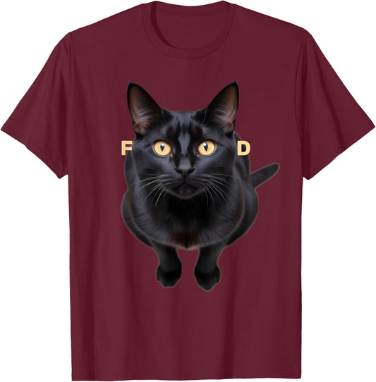 Funny Black Cat Food Men Women Girls Kids T-Shirt - T-Shirt | Maroon