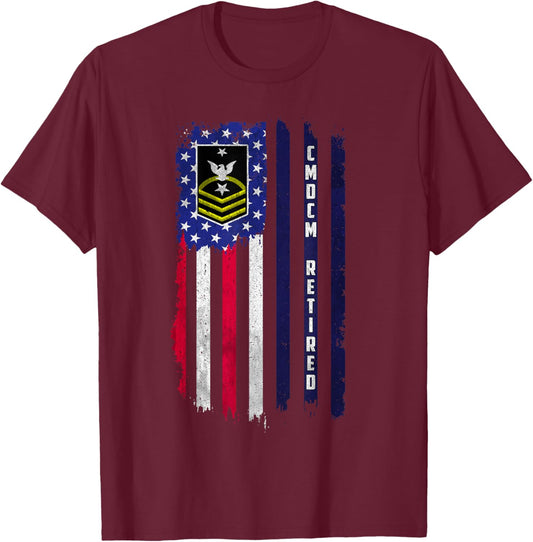 E-9 Command Master Chief Petty Officer Rank American Flag T-Shirt - T-Shirt | Maroon