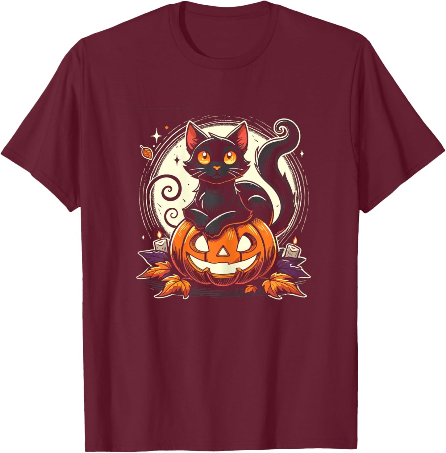 Black Halloween Cat Shirt Retro Fall Costume T-Shirt - T-Shirt | Maroon