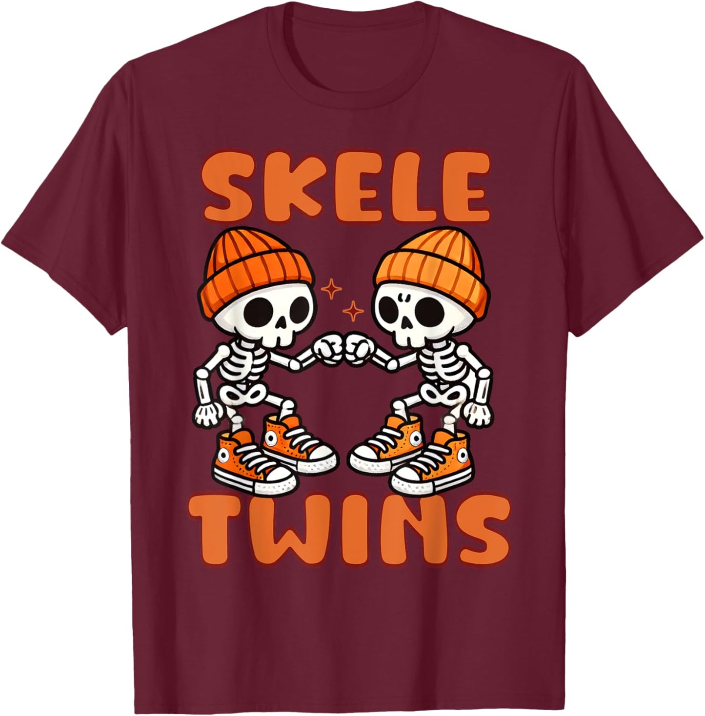 Twin Boys Twinning Halloween Best Friend Matching Skeleton T-Shirt - T-Shirt | Maroon