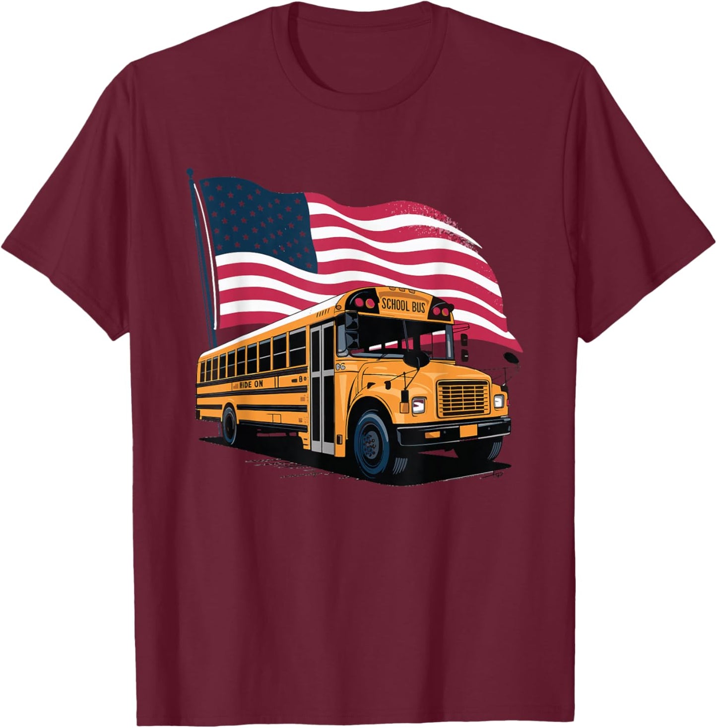 School Bus Driver USA Flag T-Shirt - T-Shirt | Maroon