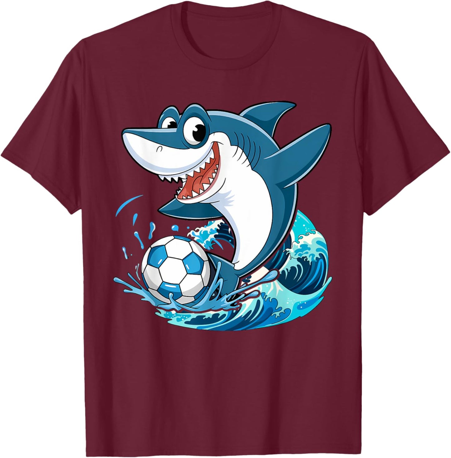 Soccer Shark Playing Ball Cool Animal Sports Lovers T-Shirt - T-Shirt | Maroon