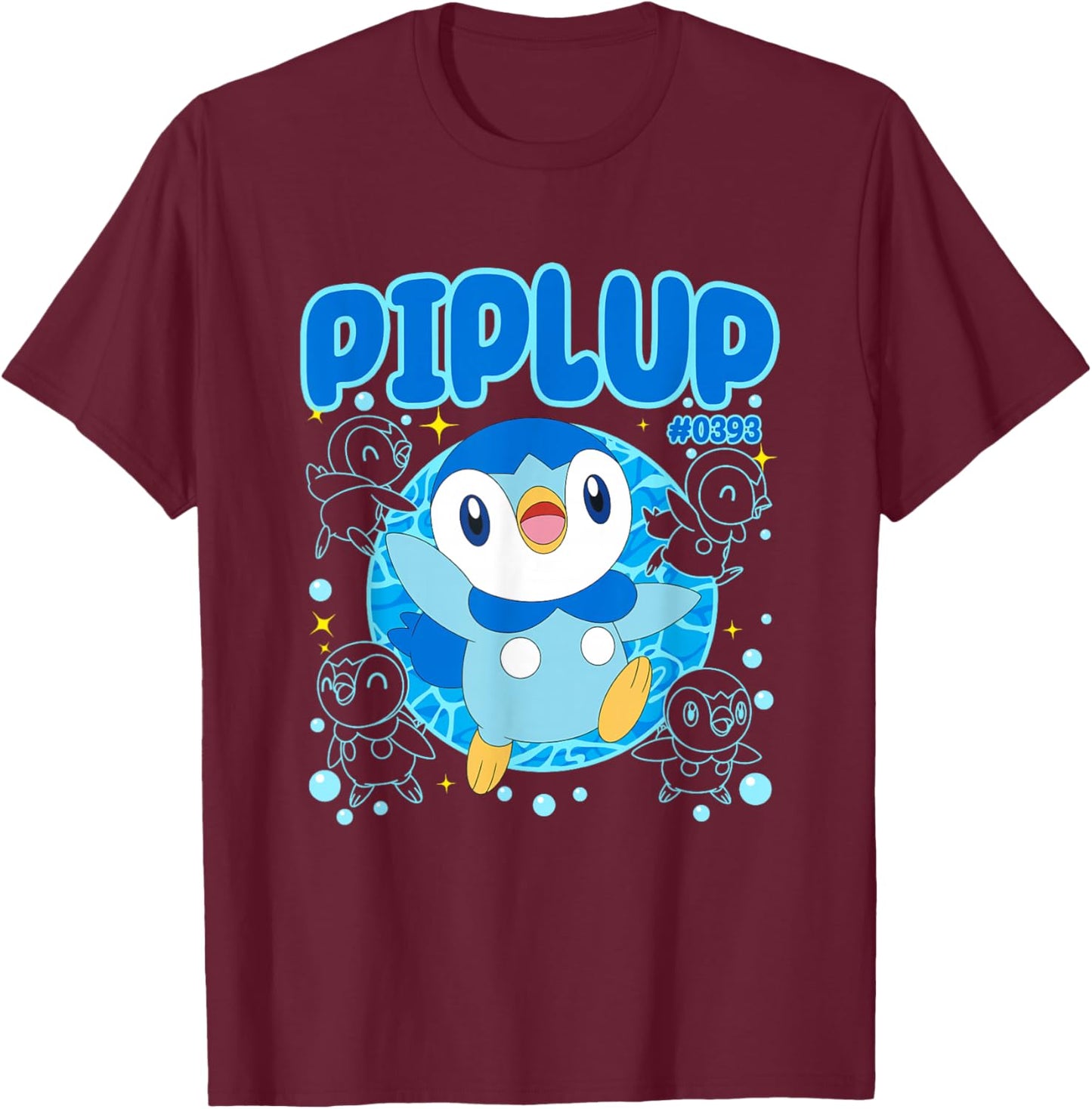 Pokémon Cute Happy Piplup #0393 Collage Big Chest Poster T-Shirt - T-Shirt | Maroon