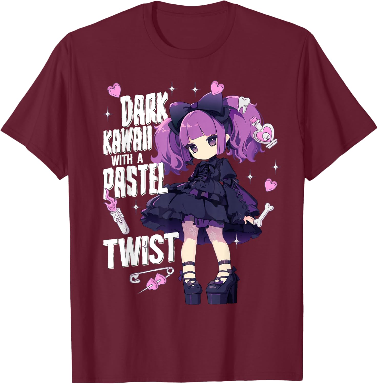 Dark Kawaii With A Pastel Twist Aesthetic T-Shirt - T-Shirt | Maroon