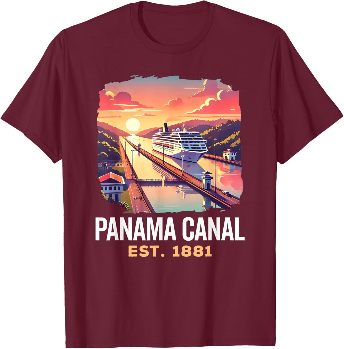 Vintage Panama Canal, Vintage Panama Canal Souvenir, Cruise T-Shirt - T-Shirt | Maroon