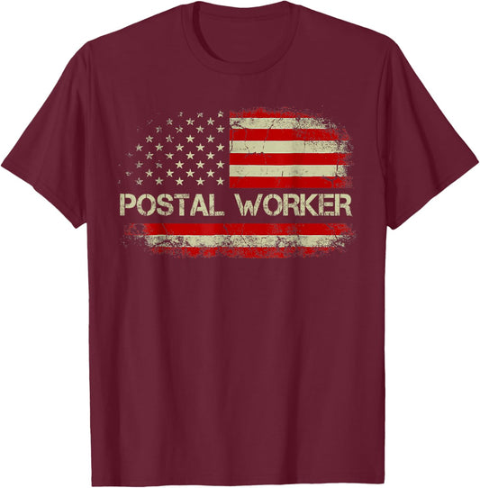 American Postal Worker USA Flag Mailman Mail 4th of July T-Shirt - T-Shirt | Maroon