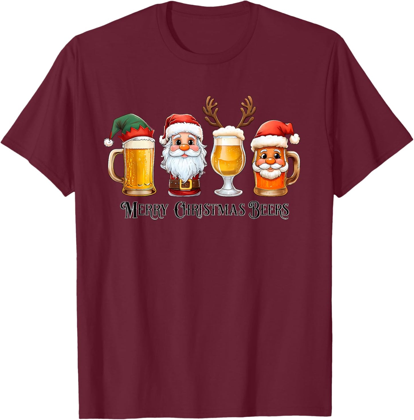 Christmas Drinking Merry Christmas Santa Beer T-Shirt - T-Shirt | Maroon