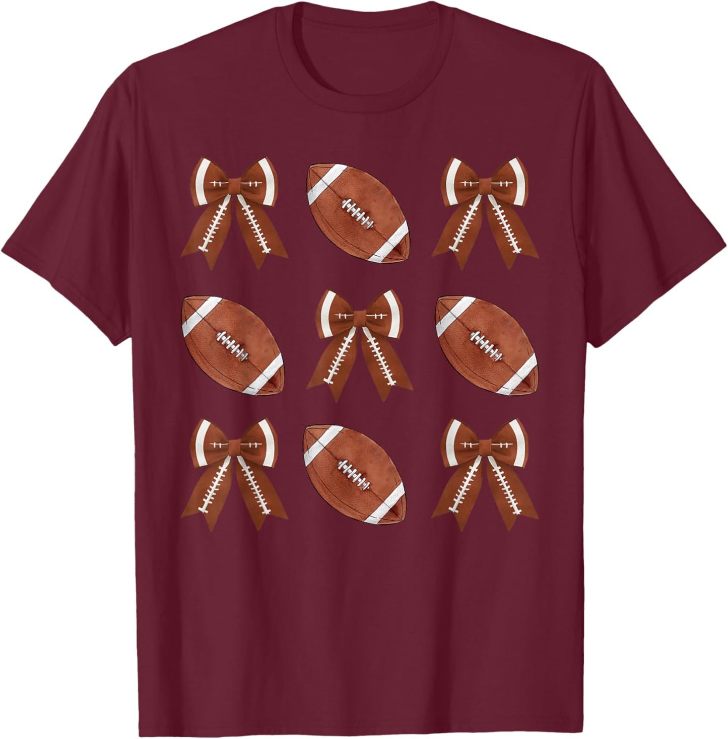 Coquette Bow American Football Thanksgiving Autumn Fall Yall T-Shirt - T-Shirt | Maroon