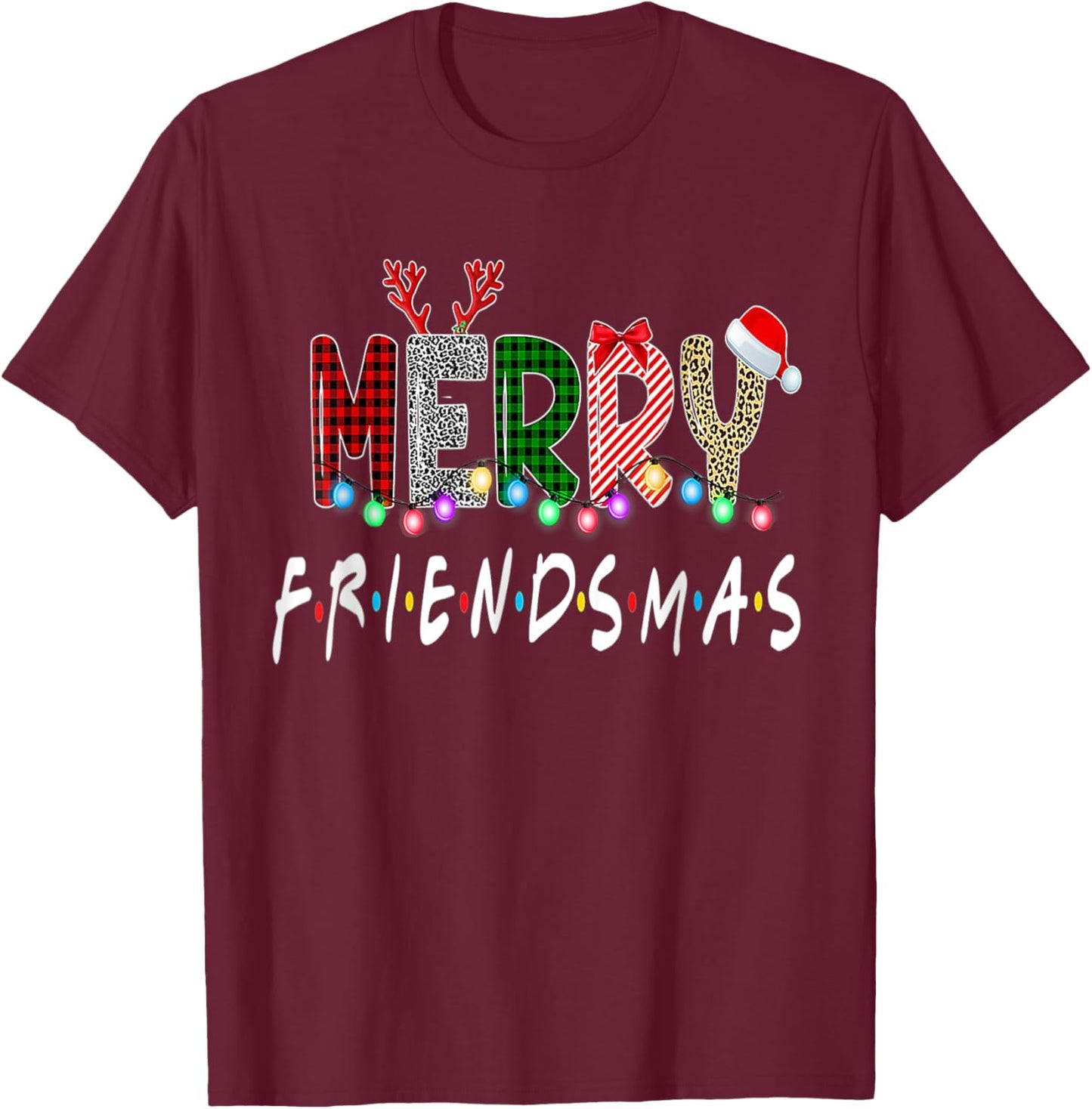 Merry Friendsmas Friends Christmas Matching Xmas Gifts Black T-Shirt - T-Shirt | Maroon