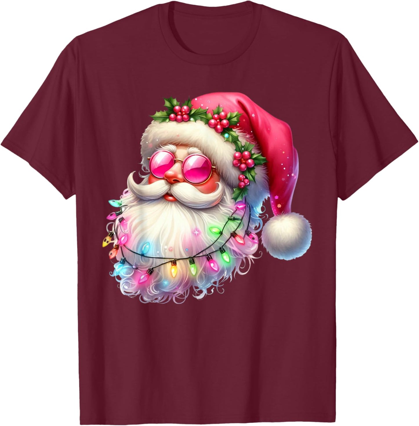 Santa Claus Pink Christmas Face Old Xmas Vintage Pink Santa T-Shirt - T-Shirt | Maroon