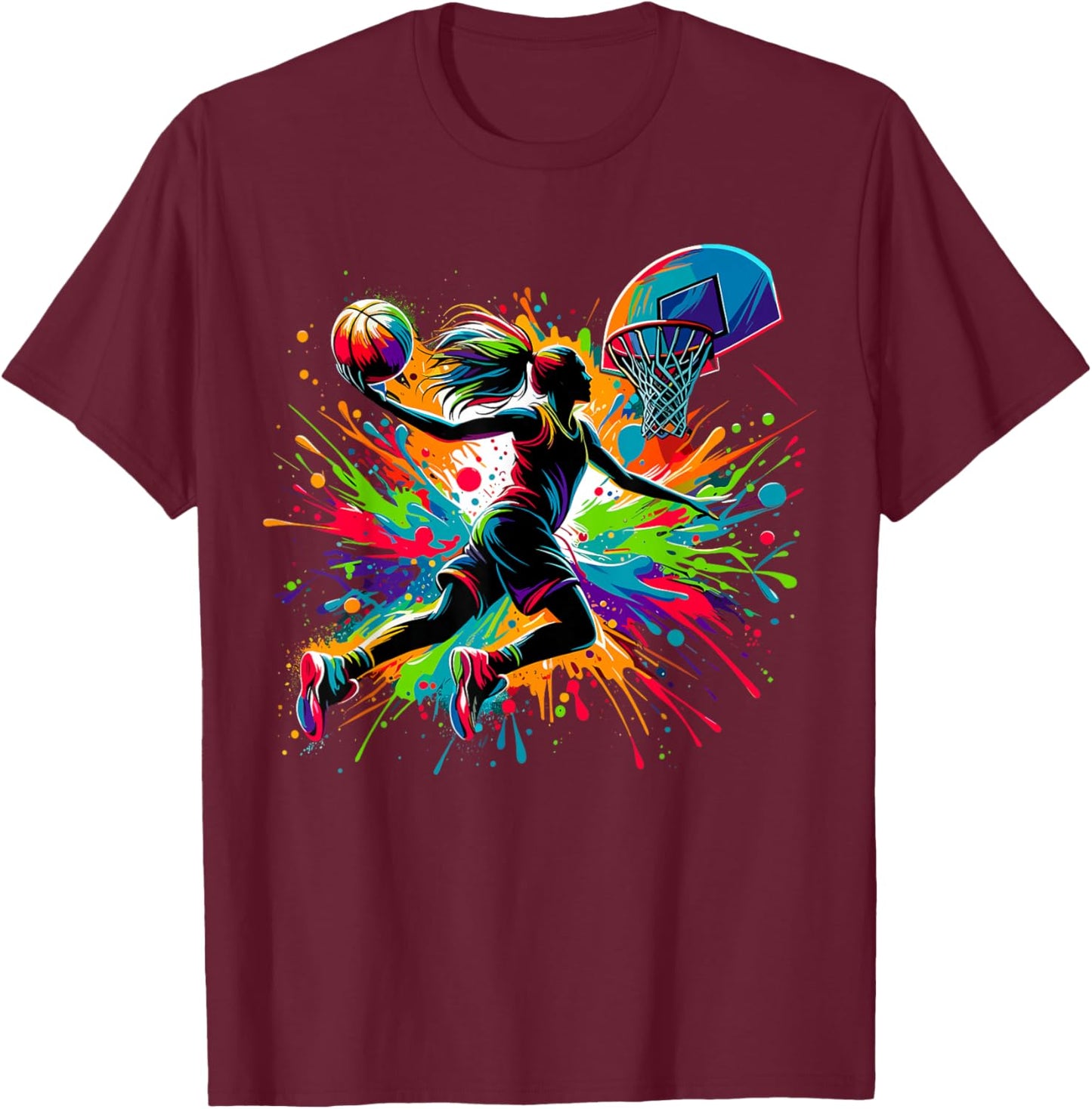 Basketball Girl Graffiti Colourful T-Shirt - T-Shirt | Maroon