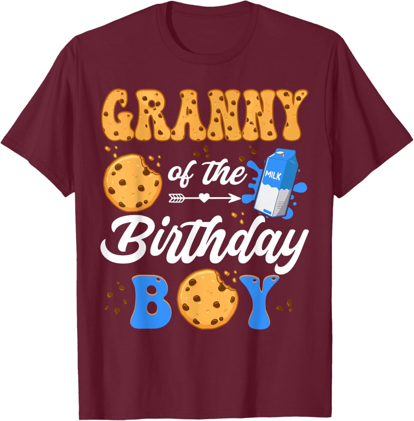 Granny Of The Birthday Boy Milk And Cookies 1St Birthday T-Shirt - T-Shirt | Maroon