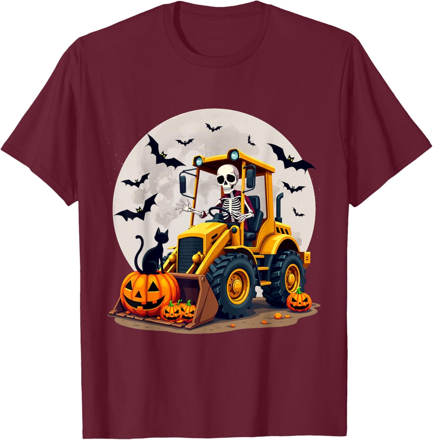 Spooky Skeleton Loader Pumpkins Black Cat Halloween Kids T-Shirt - T-Shirt | Maroon