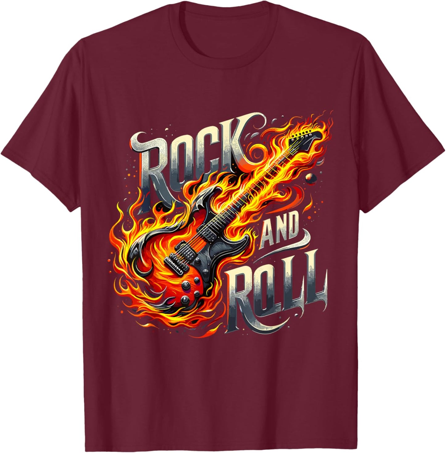 Rock and Roll Electric Guitar Band Guitarist Lets Rock T-Shirt - T-Shirt | Maroon