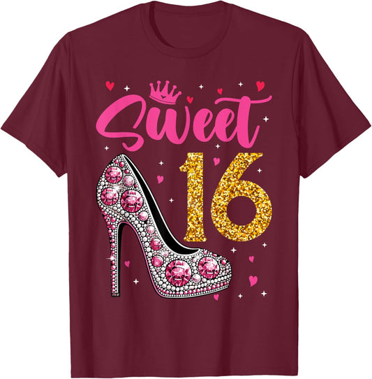 Sweet 16 Design I Rose Balloon Decoration Birthday Outfit T-Shirt - T-Shirt | Maroon