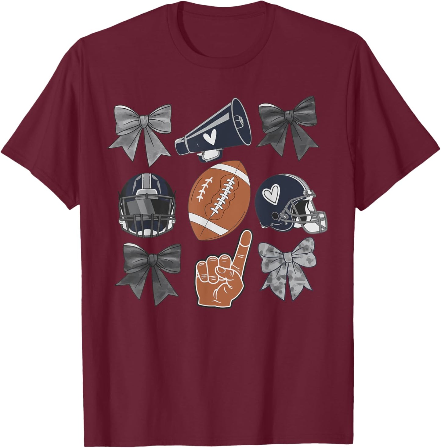 Football Love Cheer Helmet Bows Fan Sports Women Men T-Shirt - T-Shirt | Maroon