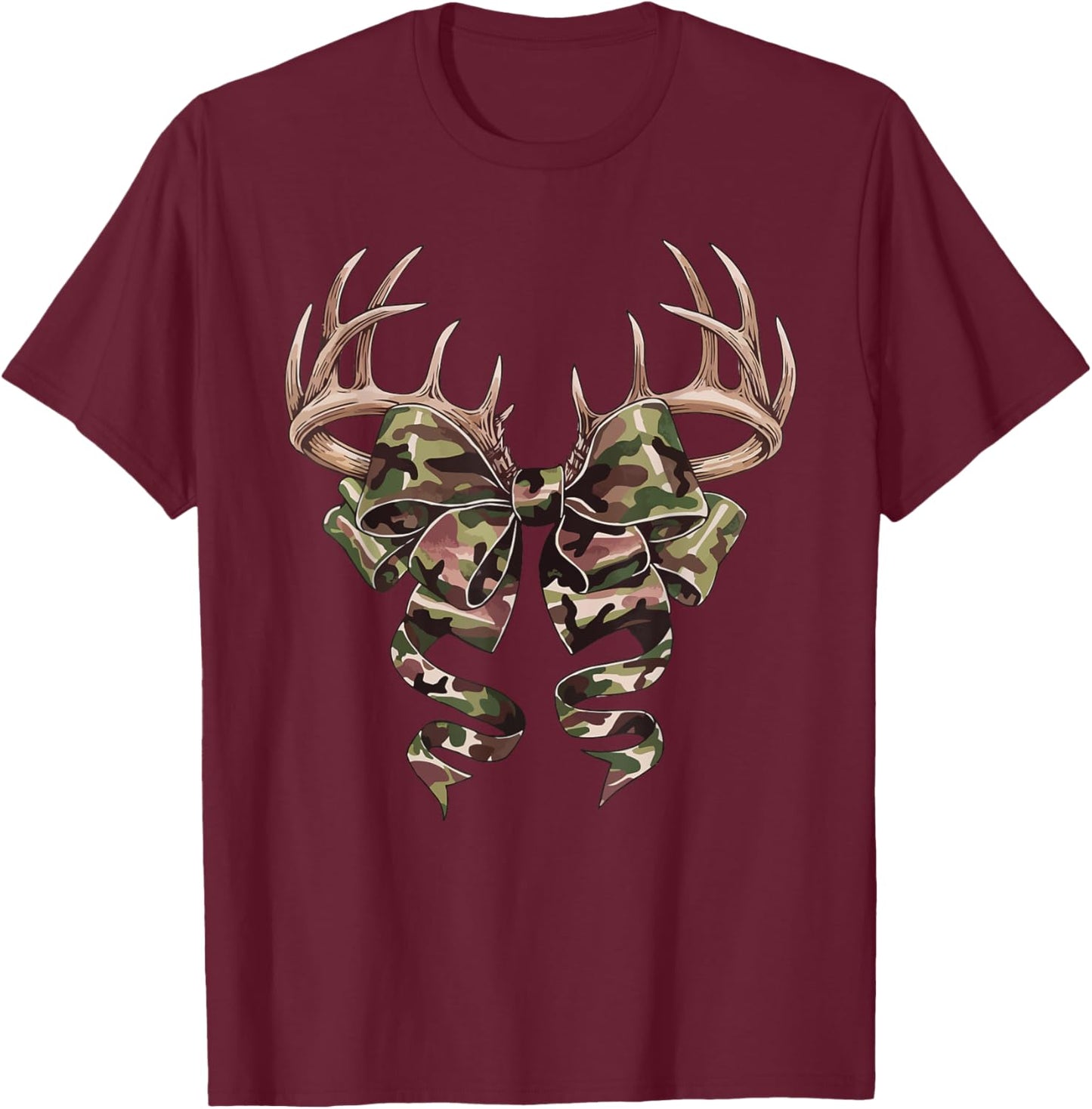 Coquette Camo Bow Camouflage Antlers Hunting Duck Women Girl T-Shirt - T-Shirt | Maroon