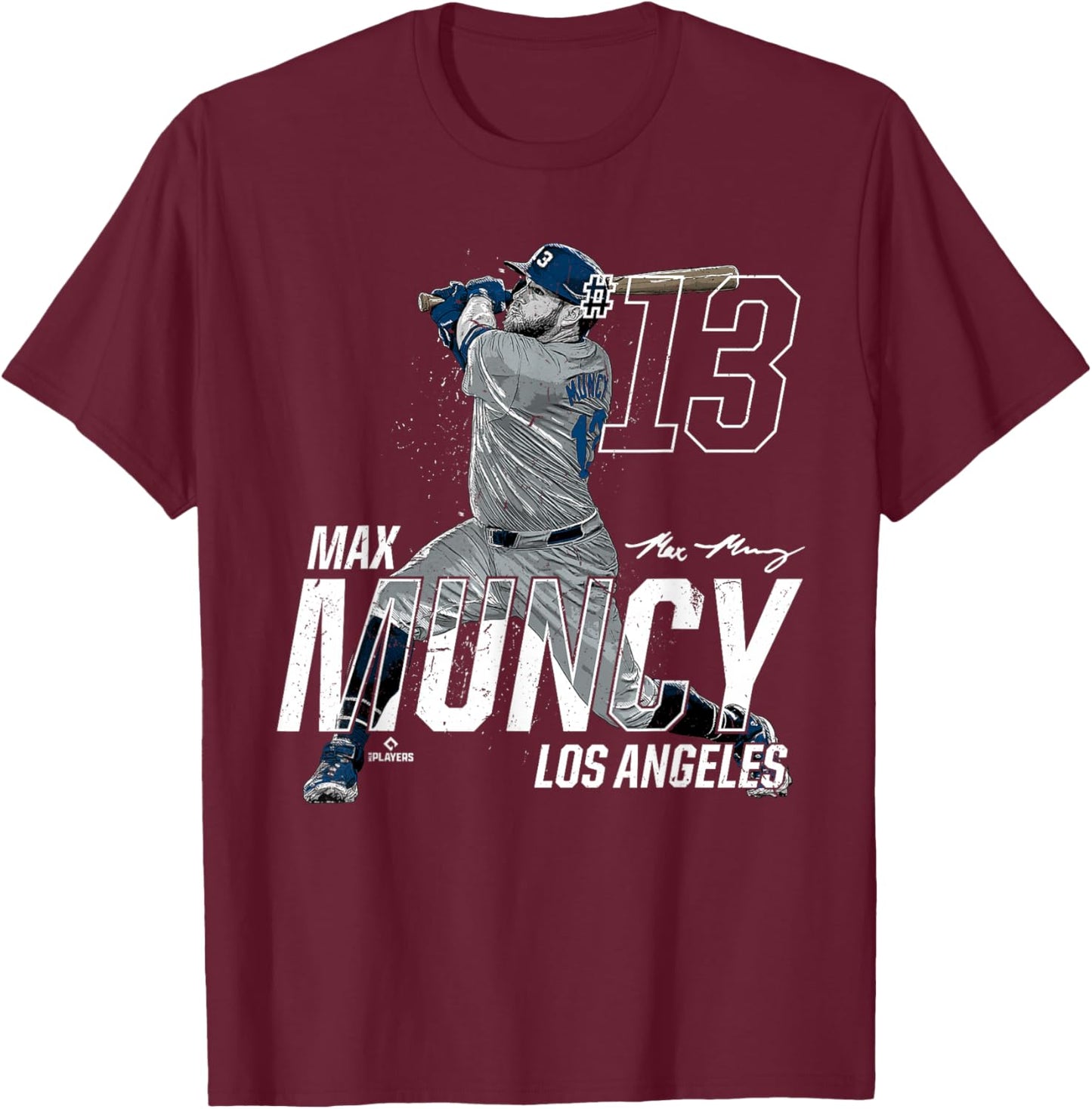 Dynamic Pose Max Muncy Los Angeles Baseball MLBPA T-Shirt - T-Shirt | Maroon