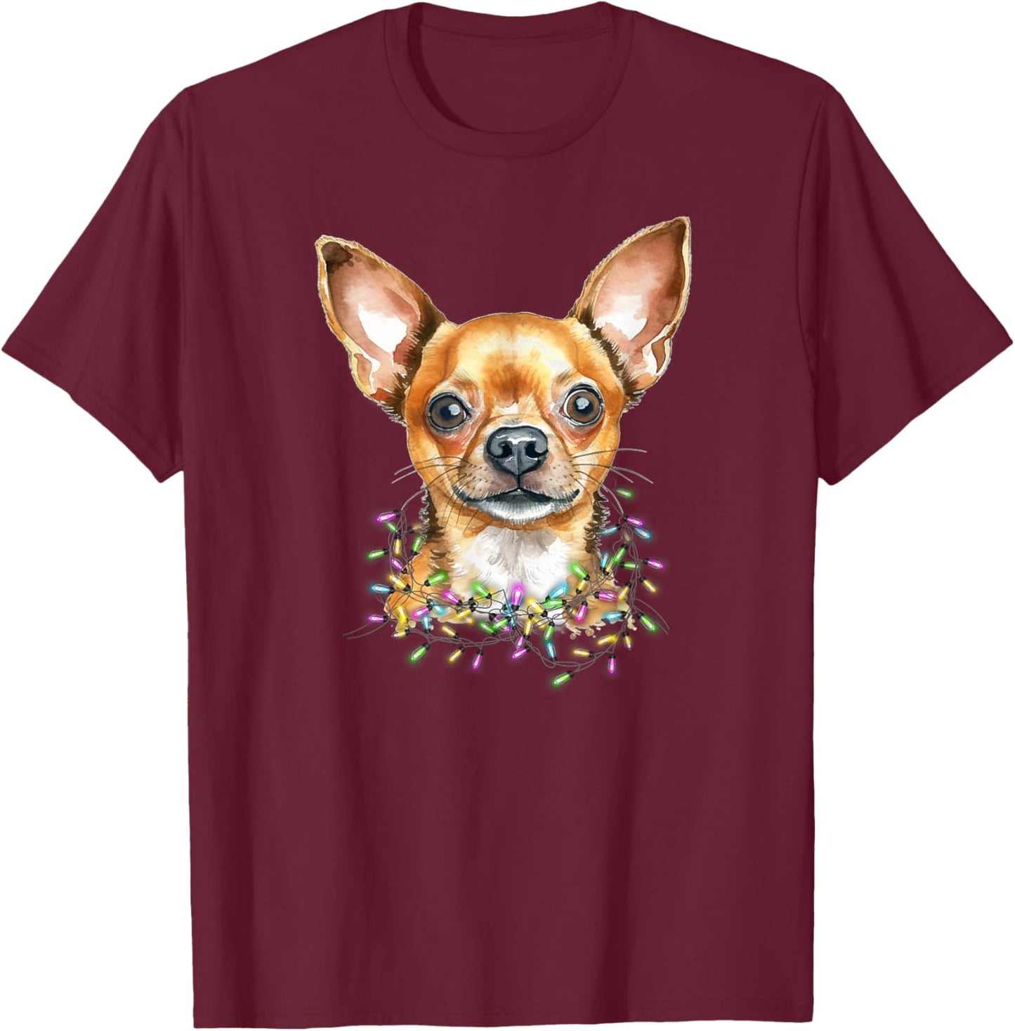 Cute Christmas Lights Chihuahua Dog Women Kids T-Shirt - T-Shirt | Maroon