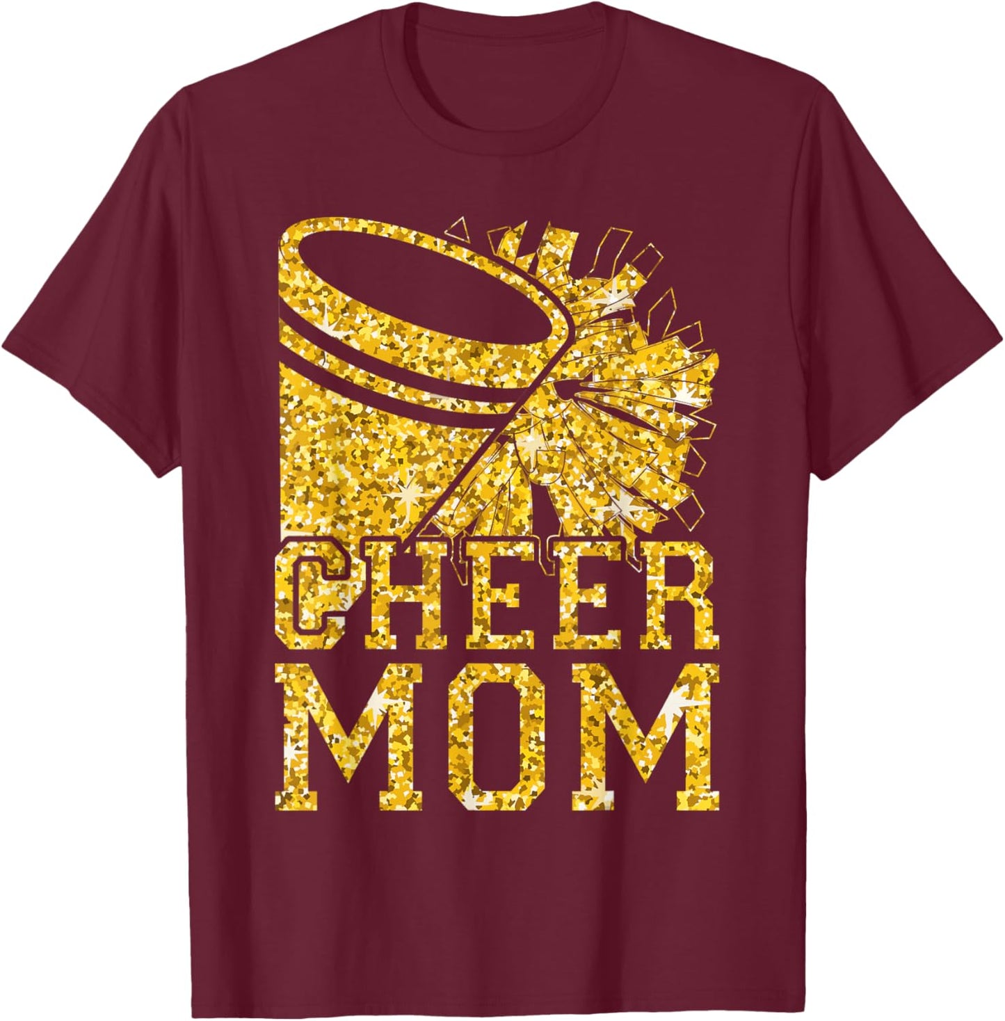 Cheer Mom Biggest Fan Cheerleader Black Yellow Pom Pom T-Shirt - T-Shirt | Maroon