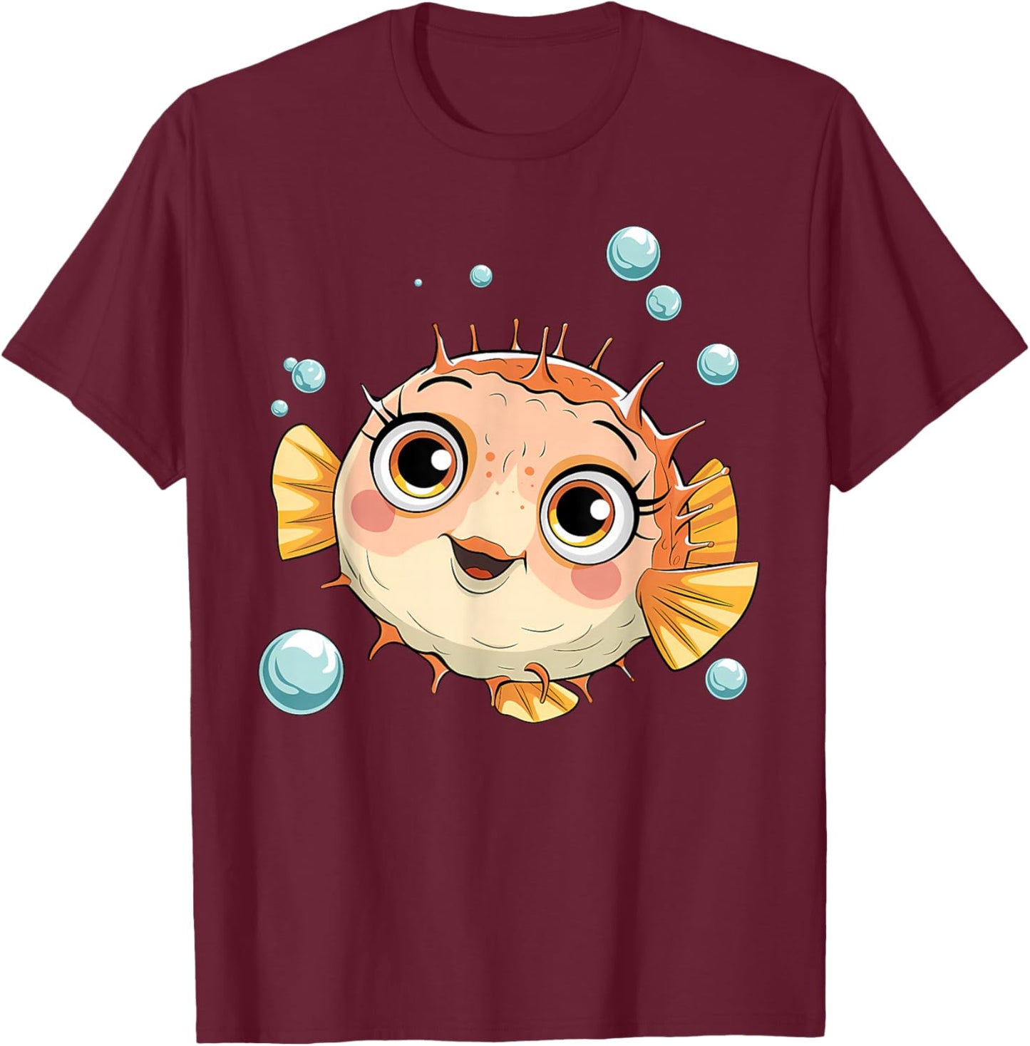 Puffer Fish Blowfish Bubbles T-Shirt - T-Shirt | Maroon