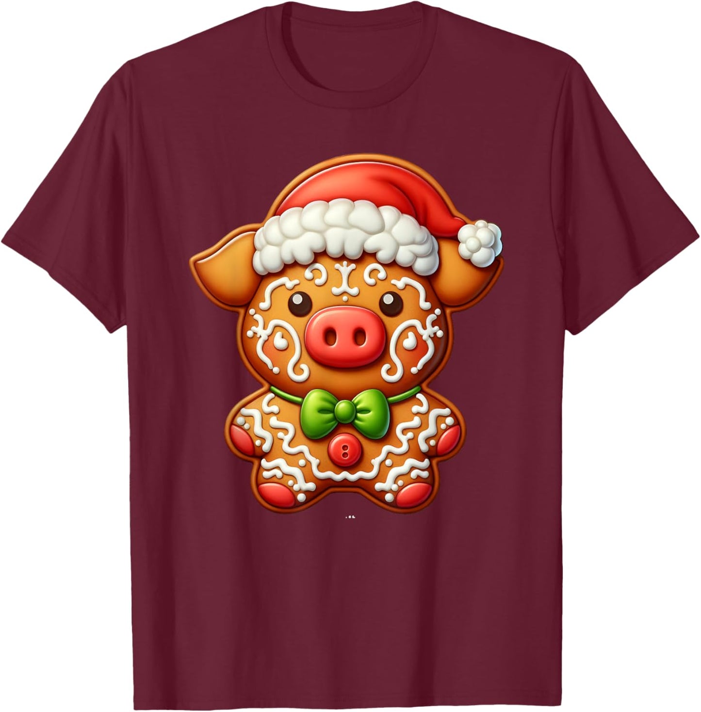 Funny Gingerbread Man Pig Christmas Kids T-Shirt - T-Shirt | Maroon