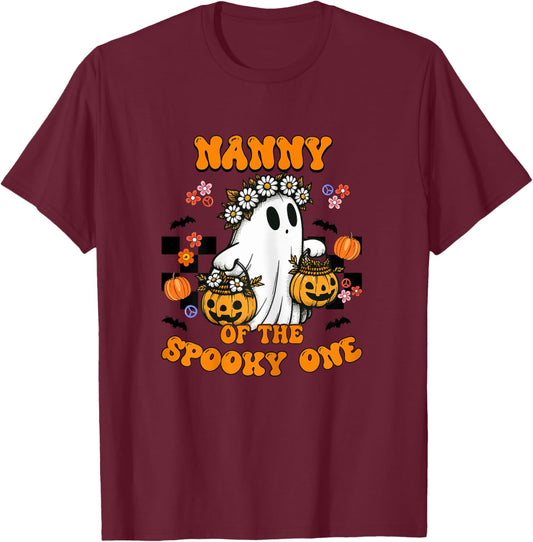 Nanny Of The Spooky One Groovy Halloween Ghost T-Shirt - T-Shirt | Maroon
