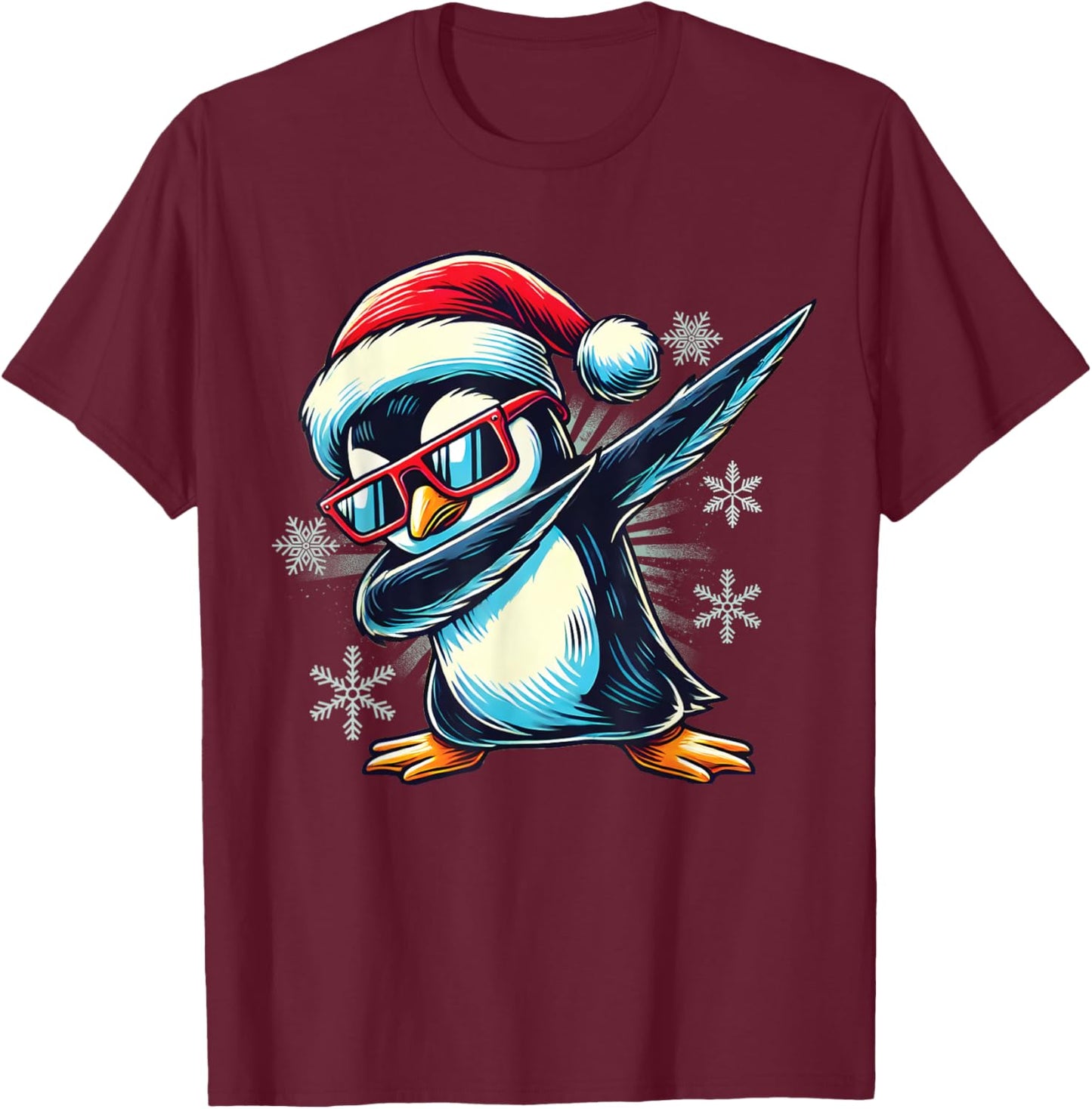 Penguin Dabbing Through The Snow Funny Christmas Boys Kids T-Shirt - T-Shirt | Maroon