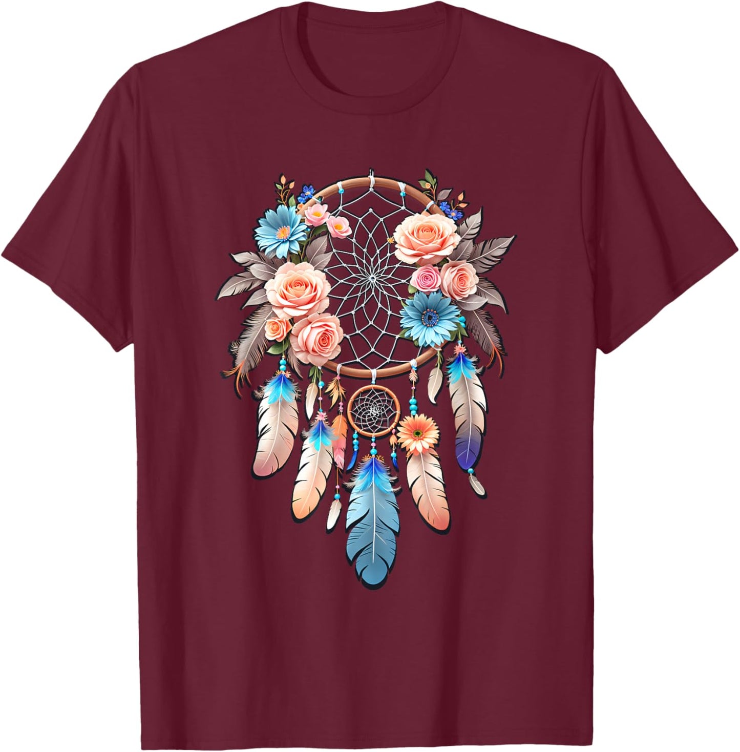 Boho Dream Catcher Native American Indian Indigenous Women T-Shirt - T-Shirt | Maroon