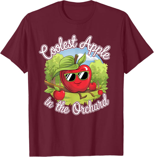 Retro Coolest Apple in the Orchard | Apple Picking Season T-Shirt - T-Shirt | Maroon
