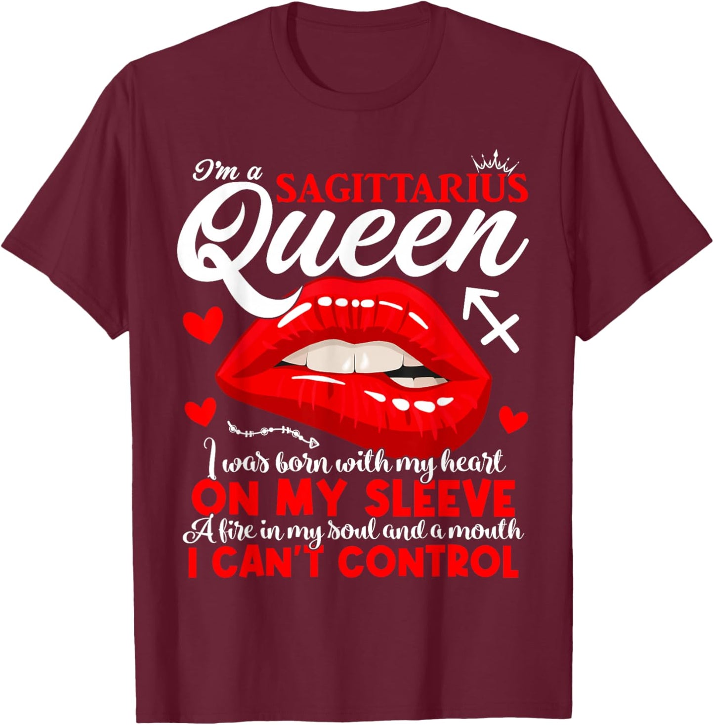 Sagittarius Queen Zodiac Sign Women Girls Lady Birthday T-Shirt - T-Shirt | Maroon