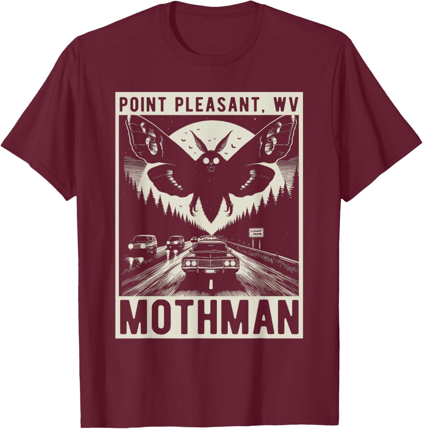 Mothman Point Pleasant W.V. Folklore Cryptozoology T-Shirt - T-Shirt | Maroon