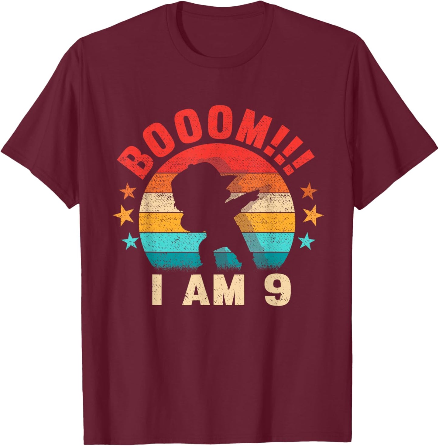 Retro Vintage Dabbing Boom I Am 9 9th Birthday Boy Kids T-Shirt - T-Shirt | Maroon