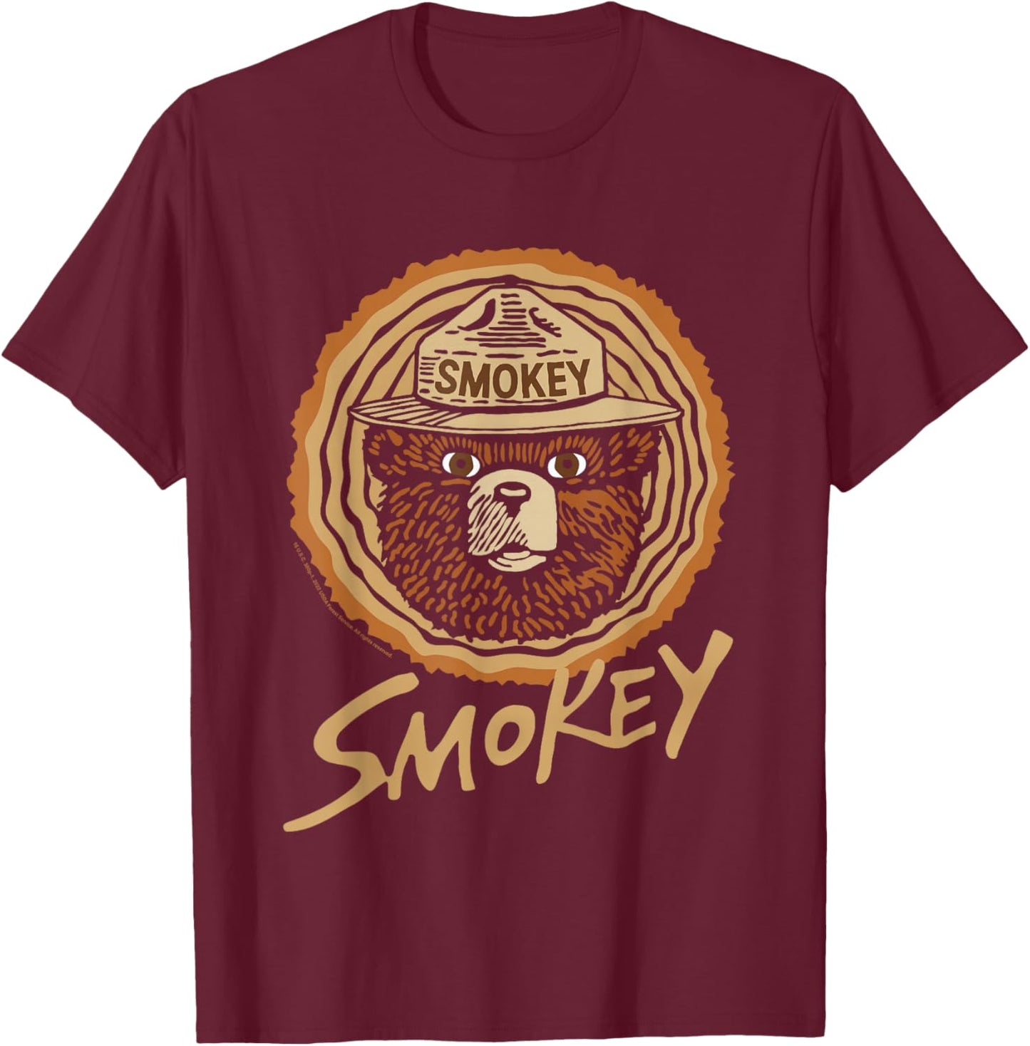 Smokey Bear Vintage Wood Cut Bear Face T-Shirt - T-Shirt | Maroon