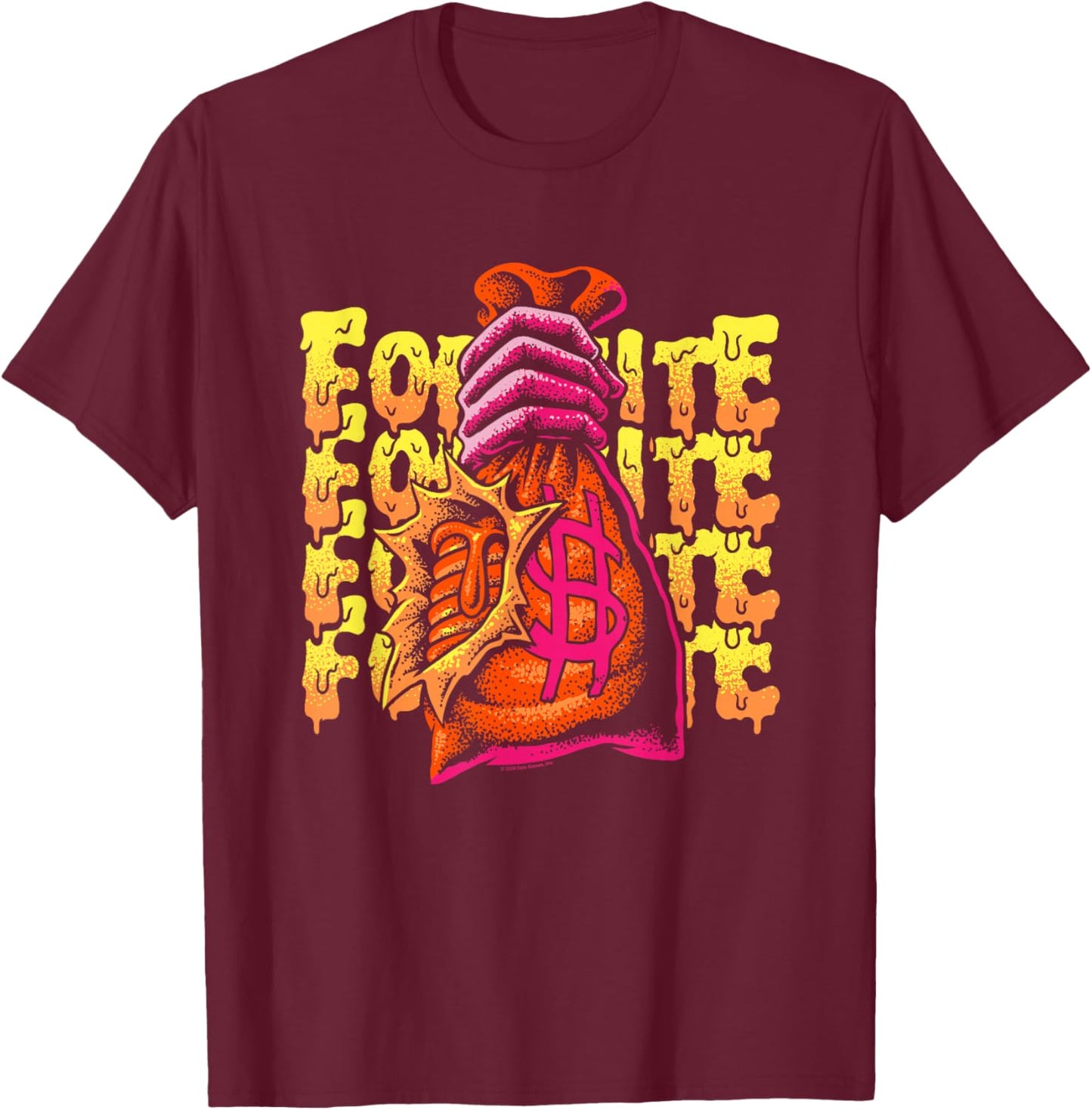 Fortnite Mancake Melting Distressed Big Chest Poster T-Shirt - T-Shirt | Maroon