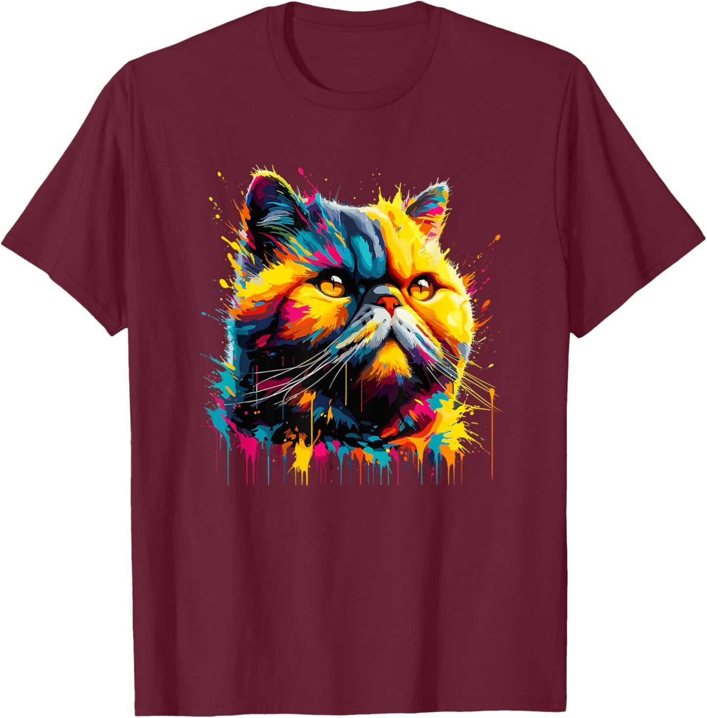 Splash Art Exotic Shorthair Shorthaired Persian T-Shirt - T-Shirt | Maroon