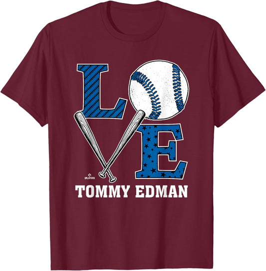 Distressed Baseball Love Tommy Edman Los Angeles Baseball T-Shirt - T-Shirt | Maroon