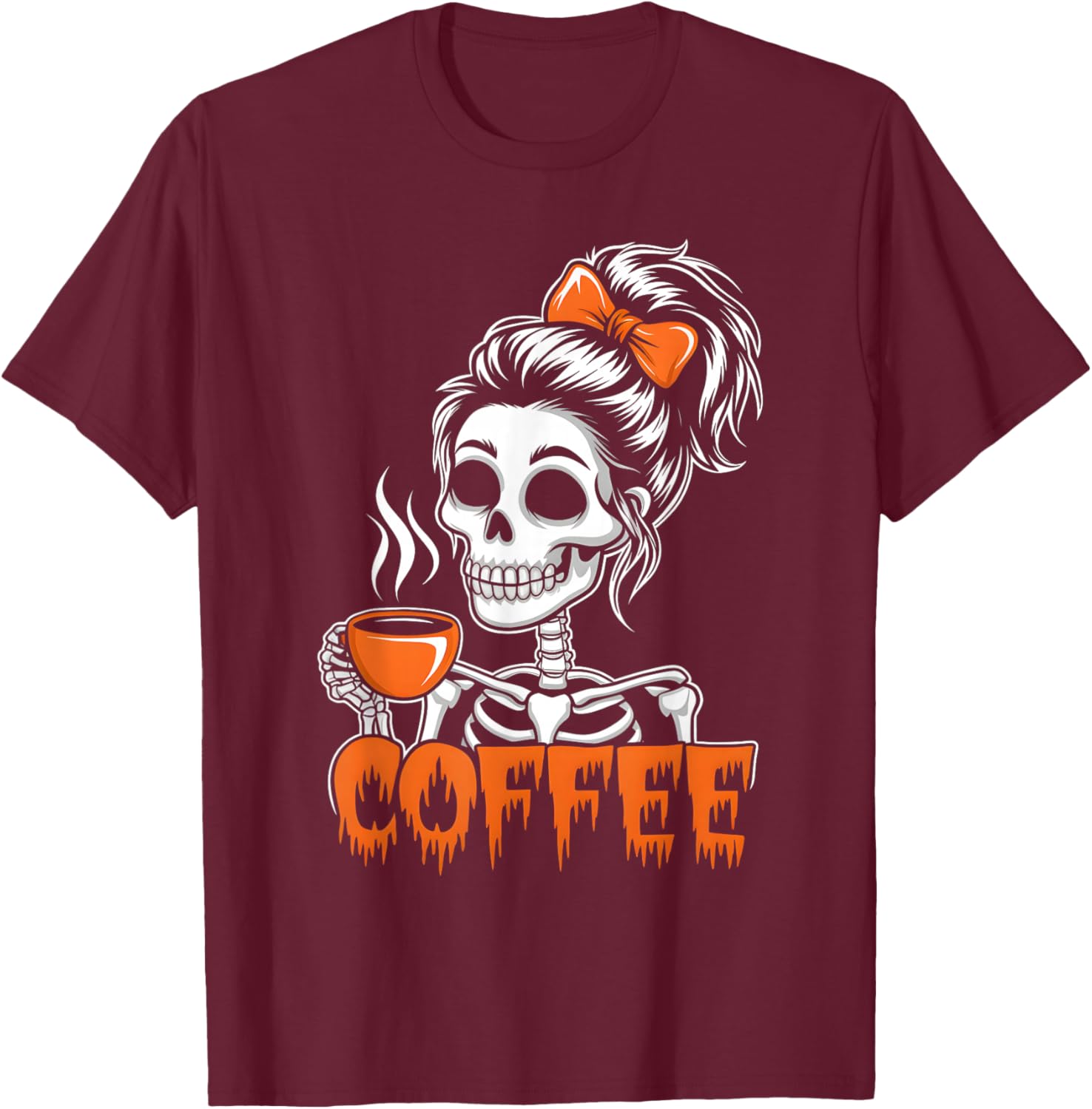 Halloween Skeleton Messy Bun Coffee Funny Costume Mom Women T-Shirt - T-Shirt | Maroon