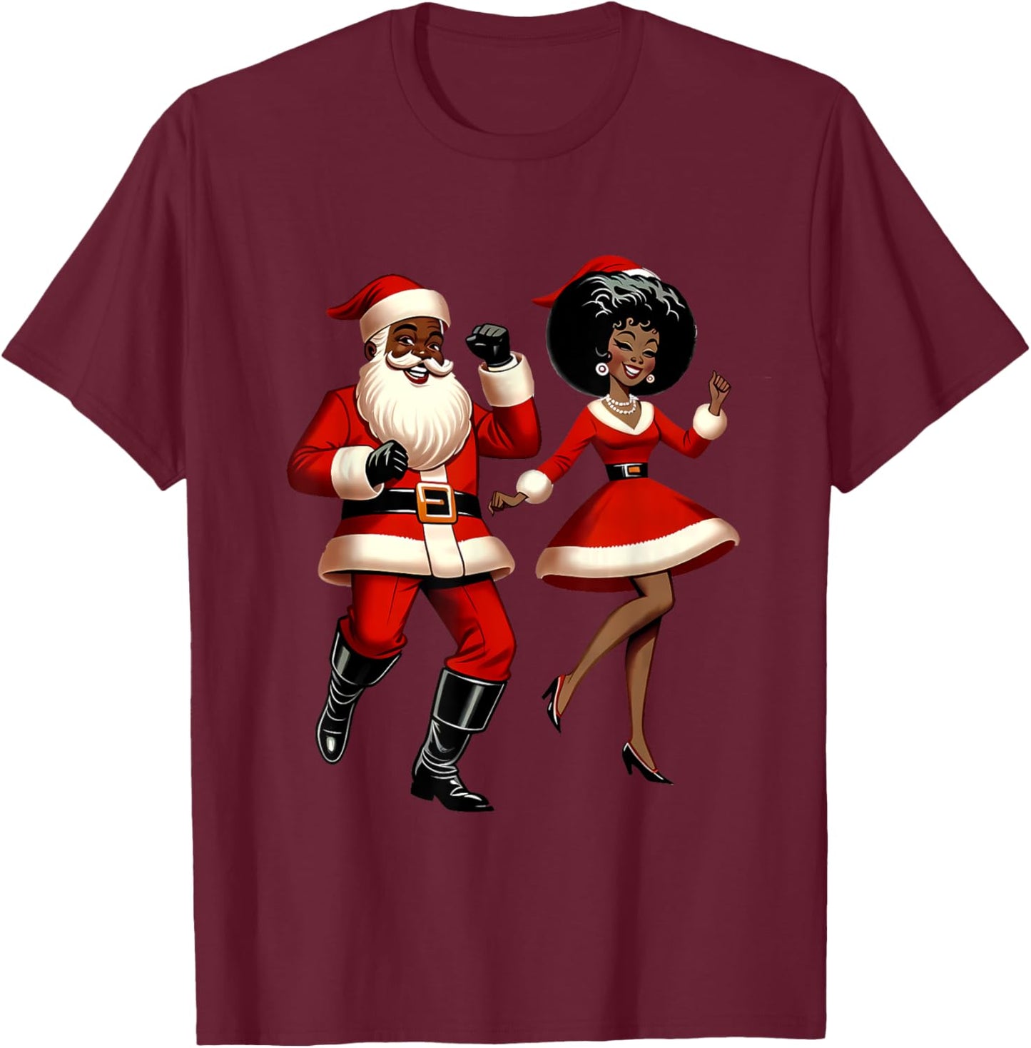 African Santa Mrs Claus Dancing African American Christmas T-Shirt - T-Shirt | Maroon