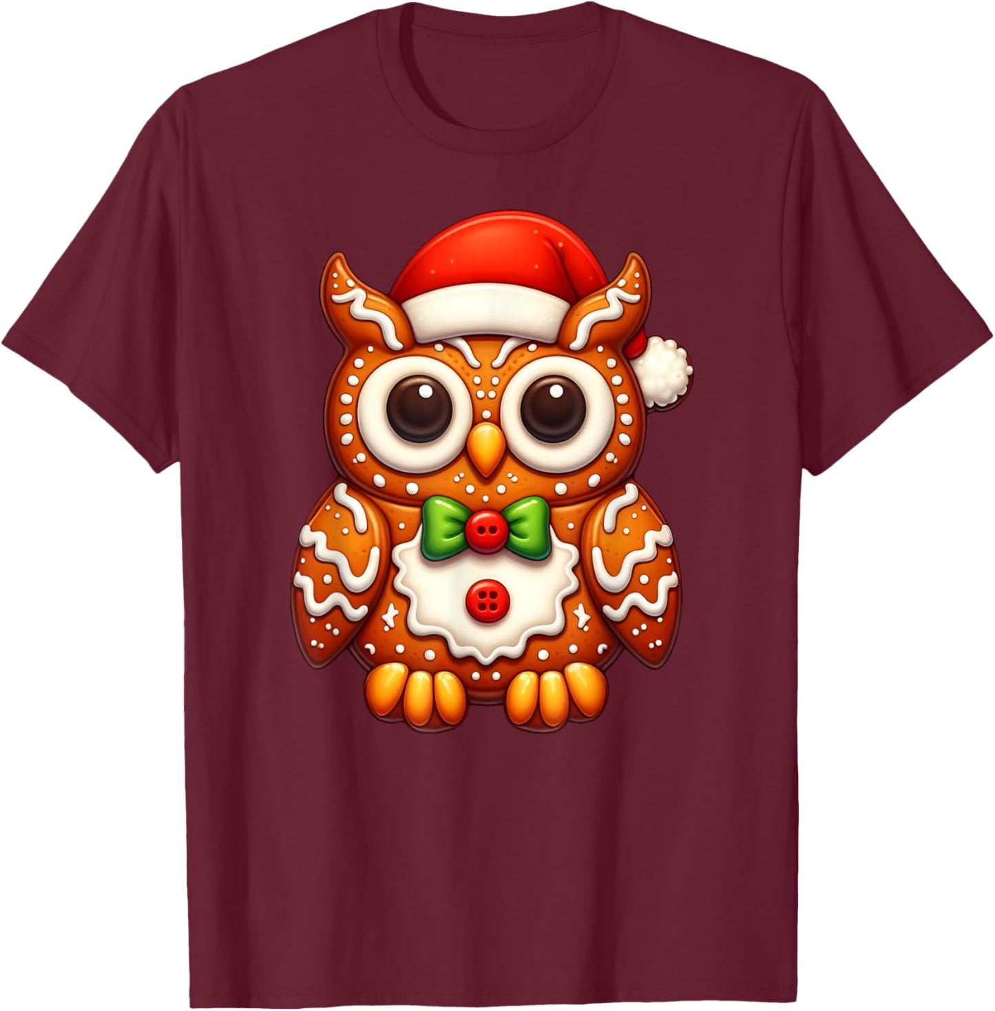 Funny Gingerbread Man Owl Christmas Kids T-Shirt - T-Shirt | Maroon