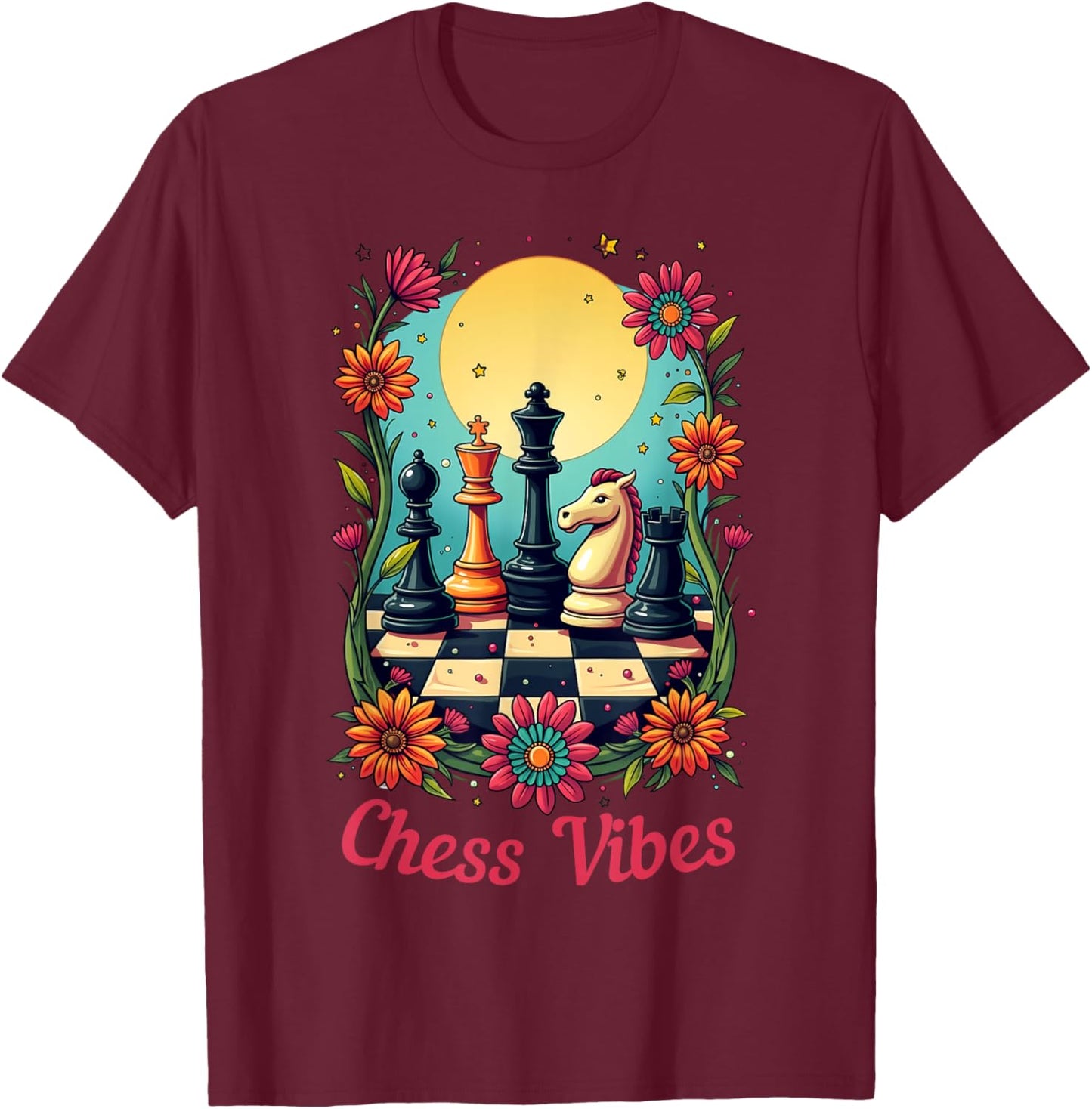 Chess Vibes, Funny Chess Player Retro Girls Women T-Shirt - T-Shirt | Maroon