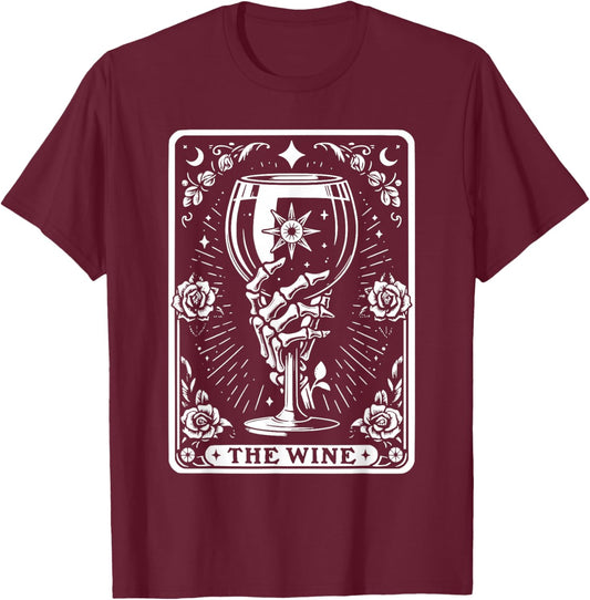 Tarot Card The Wine Skeleton Wine Glass The Wine Tarot Cards T-Shirt - T-Shirt | Maroon