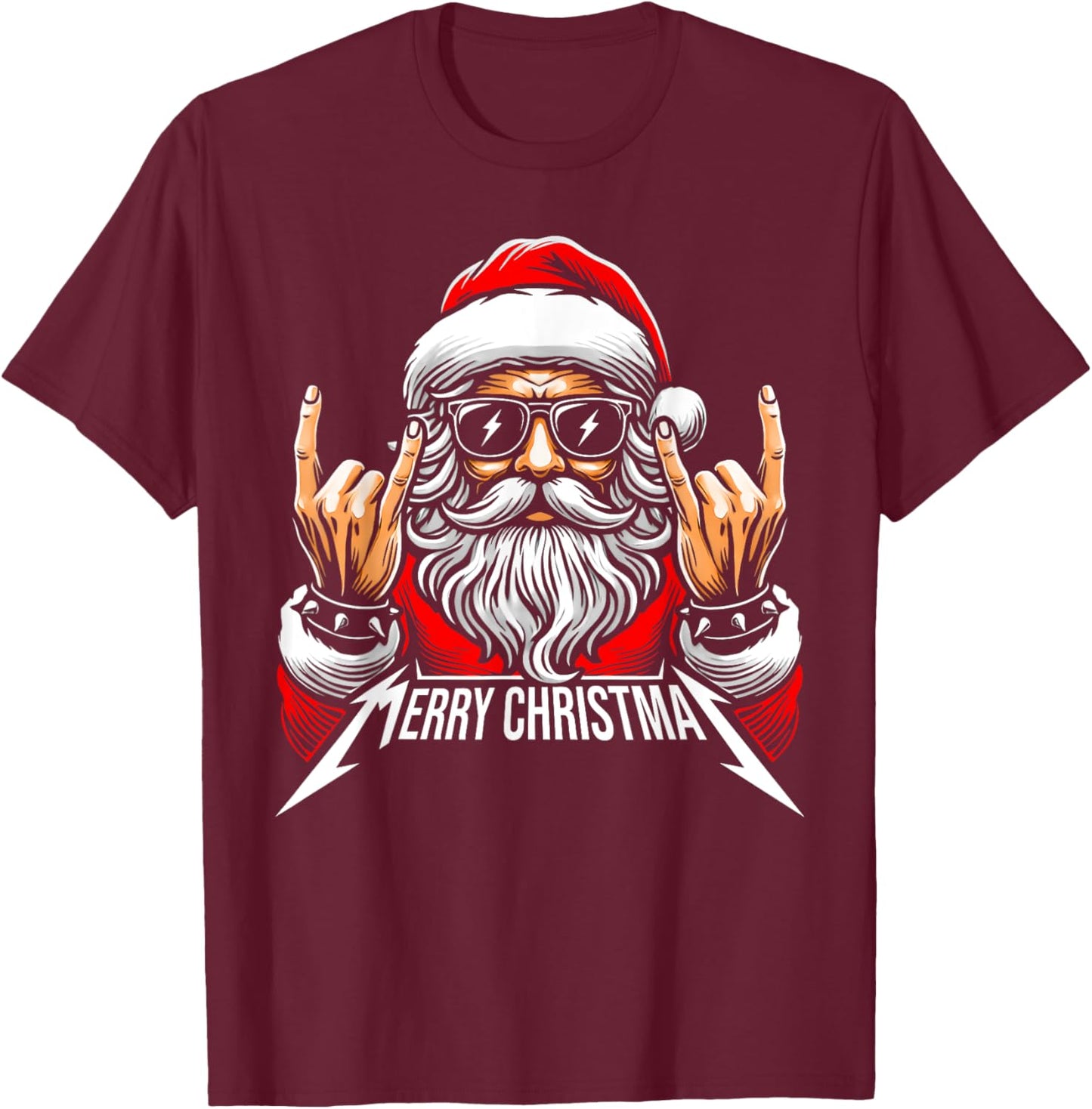 Merry Christmas Red Santa Face Hat Xmas Match Family Funny T-Shirt - T-Shirt | Maroon