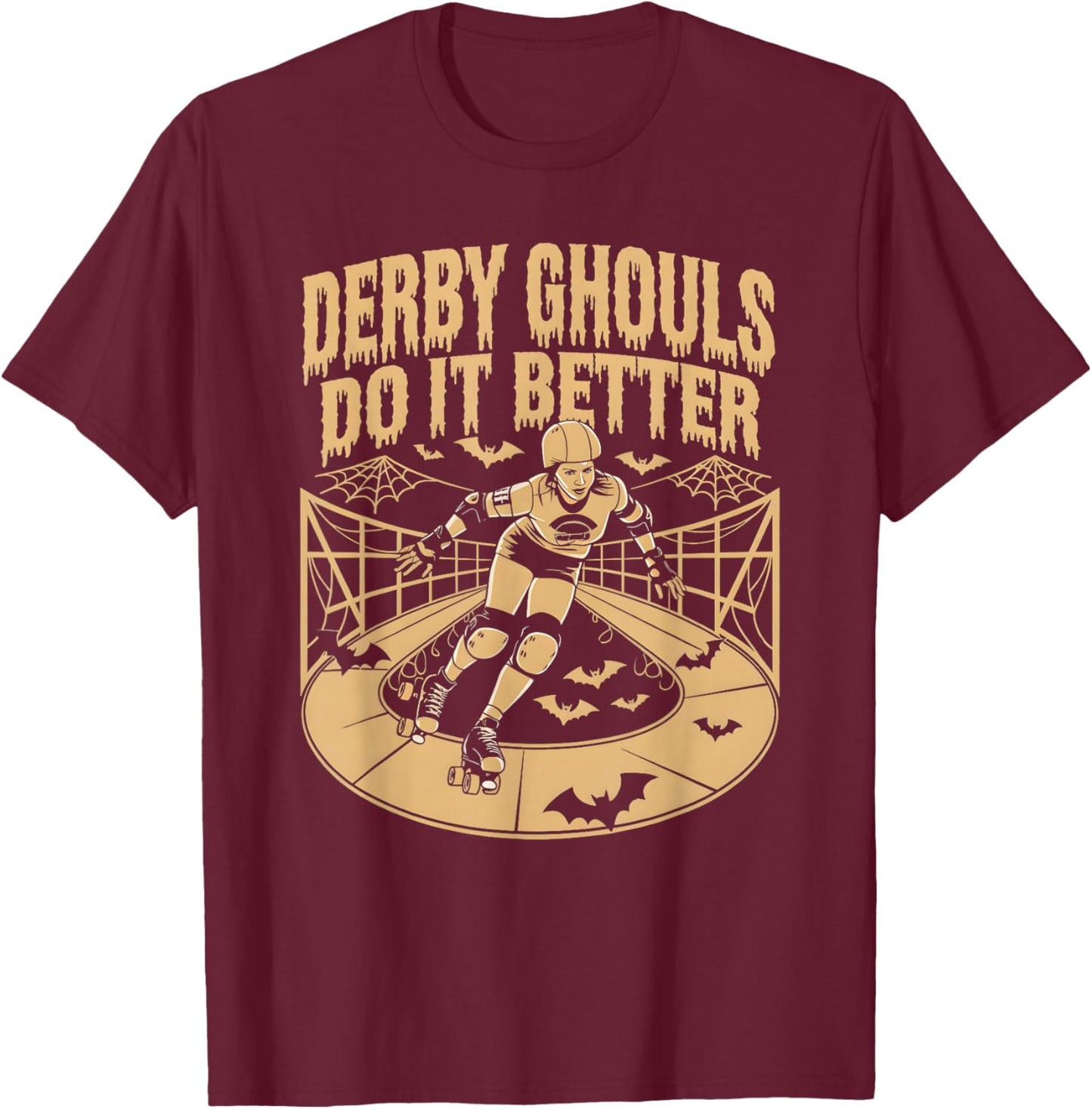 Spooky Roller Derby Enthusiasts -Adults Halloween Derby T-Shirt - T-Shirt | Maroon
