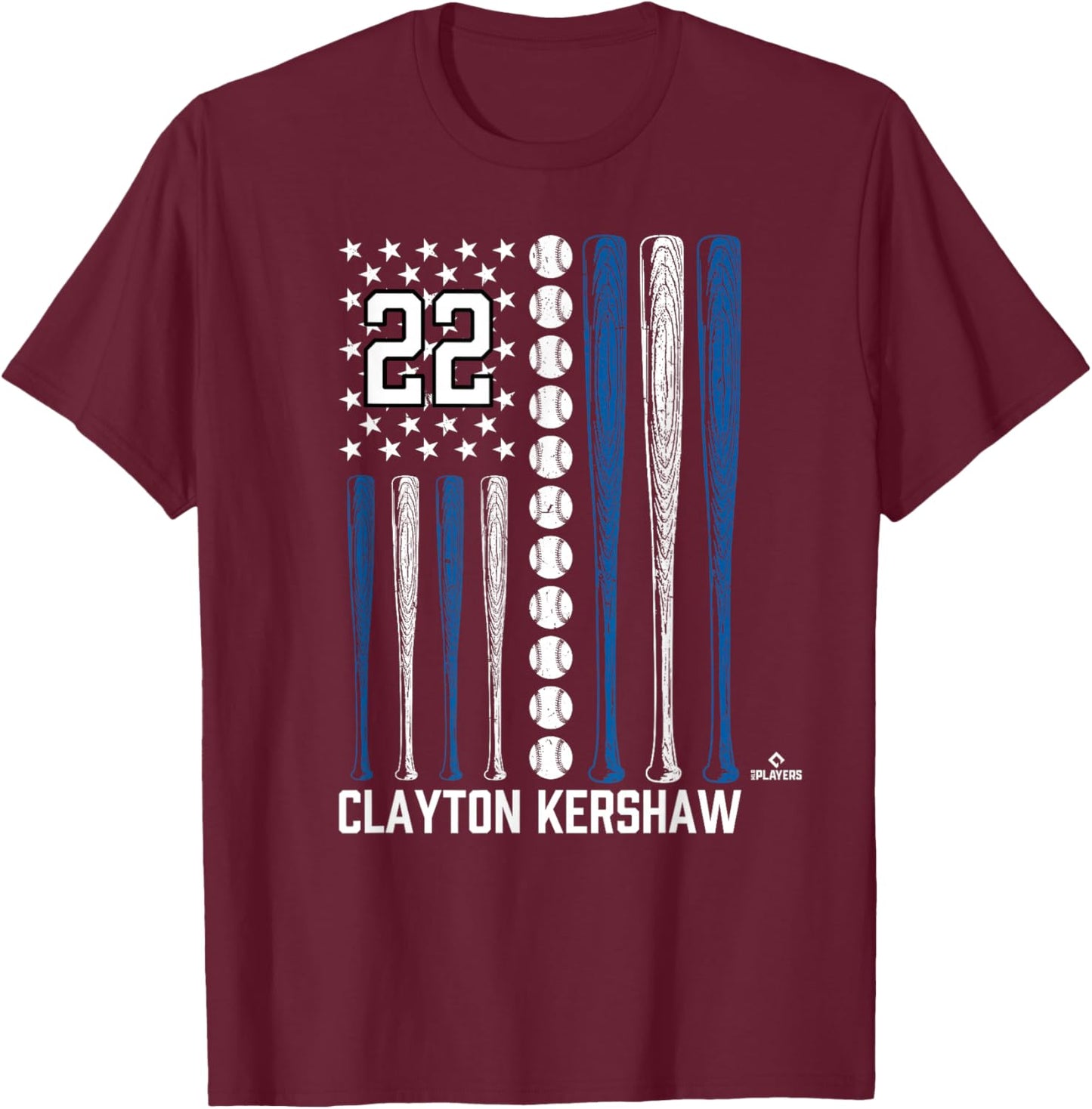 Baseball American Flag Clayton Kershaw Los Angeles Baseball T-Shirt - T-Shirt | Maroon