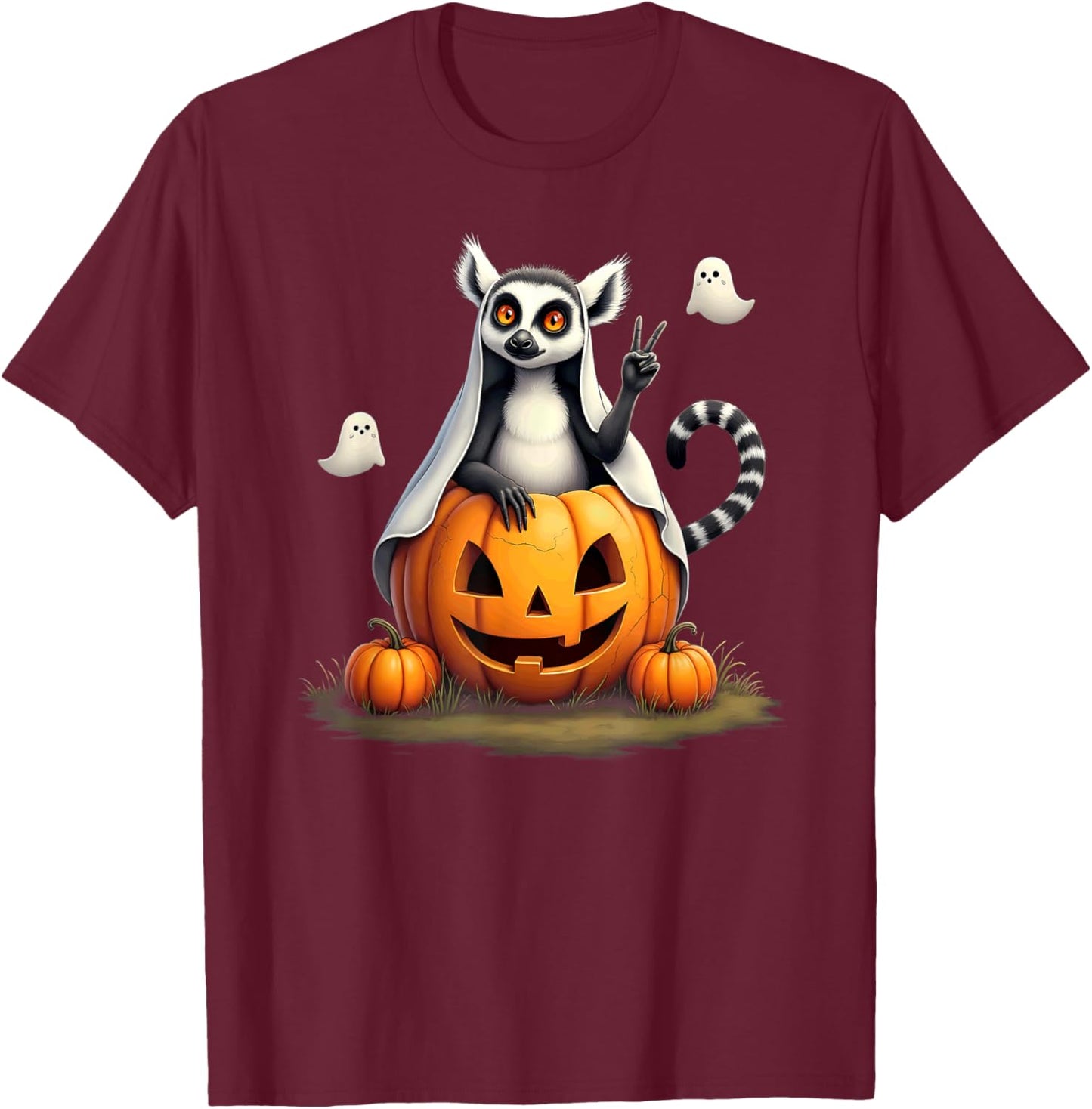 Pumpkin Boo Ghost Lemur Halloween Costume T-Shirt - T-Shirt | Maroon
