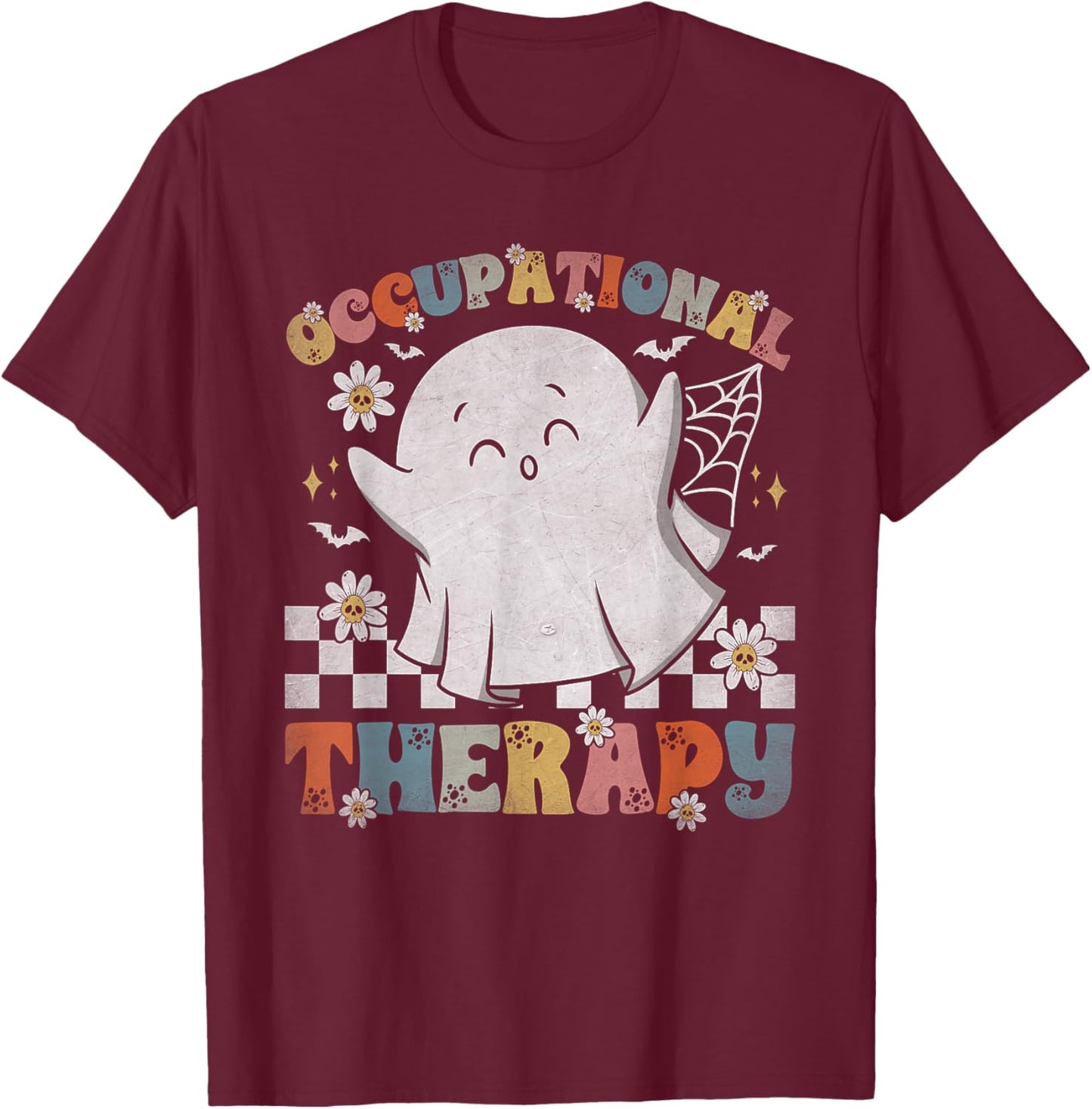OT Occupational Therapy Halloween Retro Ghost OT Halloween T-Shirt - T-Shirt | Maroon