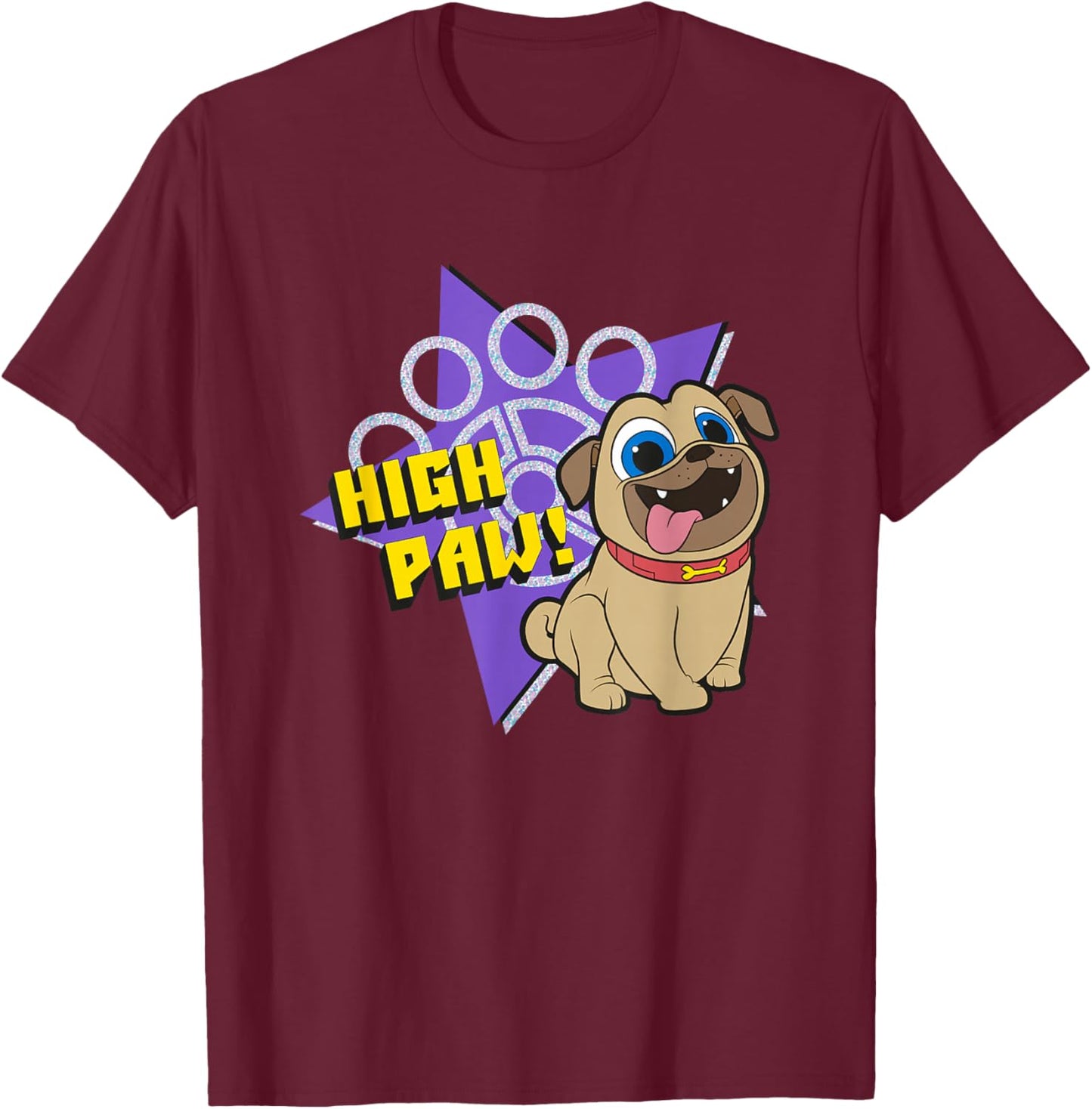 Disney Puppy Dog Pals High Paw! Rolly Happy Big Chest Logo T-Shirt - T-Shirt | Maroon