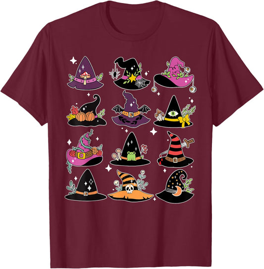 Vintage Cute Witch Hat Kawaii Witchy Halloween Girls Teen T-Shirt - T-Shirt | Maroon